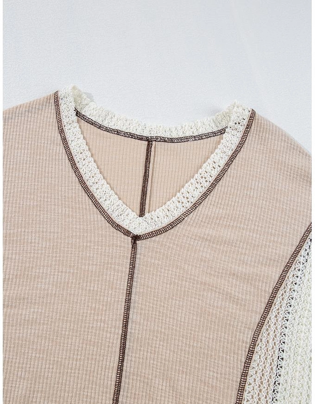 Parchment Crochet Detail Exposed Seam High Low Loose Top