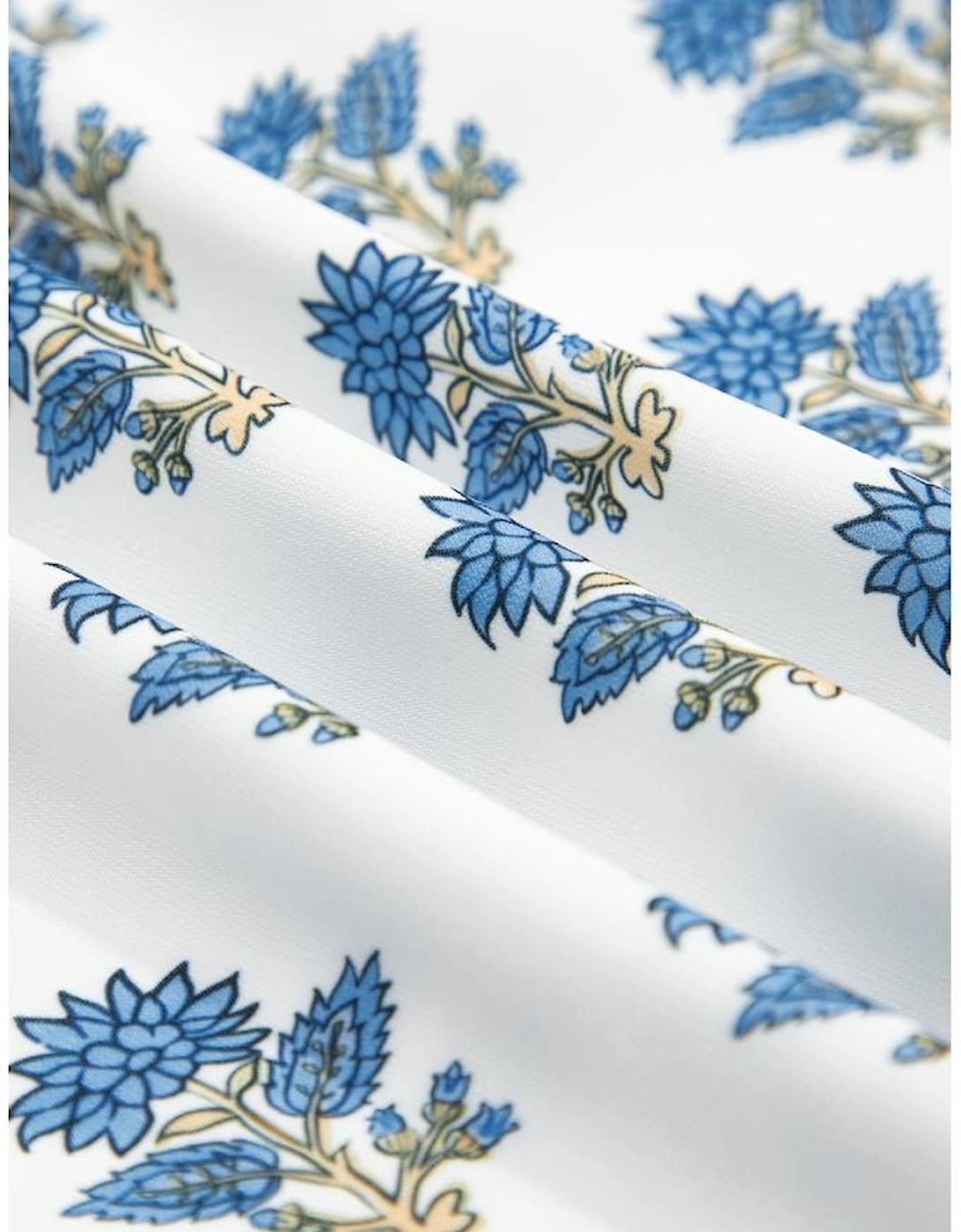 Sky Blue Floral Puff Sleeve Tied Neck Pocketed Mini Dress