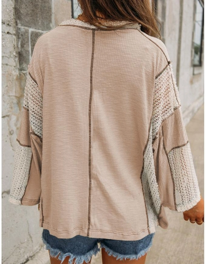 Parchment Crochet Detail Exposed Seam High Low Loose Top