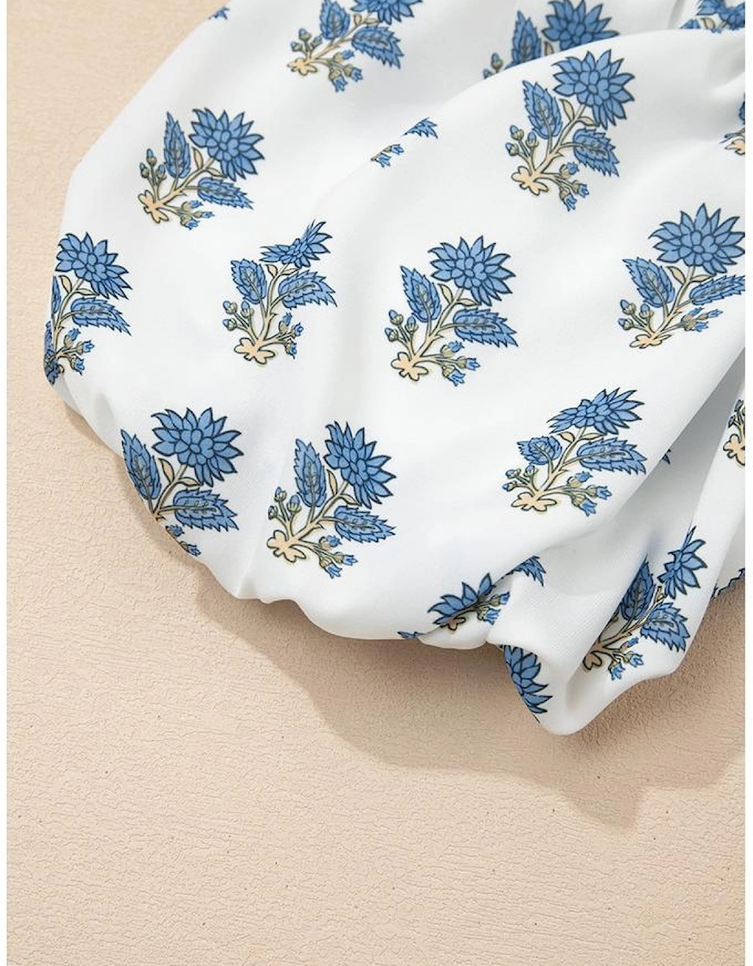 Sky Blue Floral Puff Sleeve Tied Neck Pocketed Mini Dress