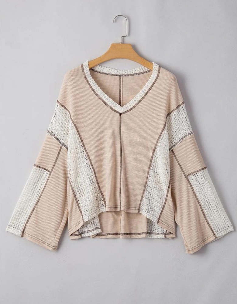 Parchment Crochet Detail Exposed Seam High Low Loose Top