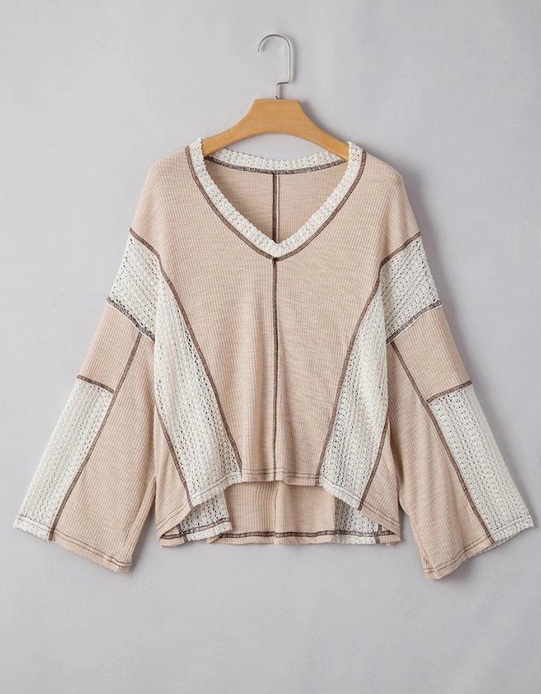 Parchment Crochet Detail Exposed Seam High Low Loose Top