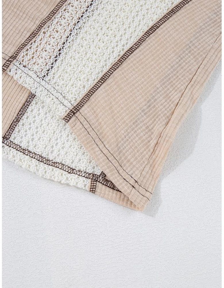 Parchment Crochet Detail Exposed Seam High Low Loose Top