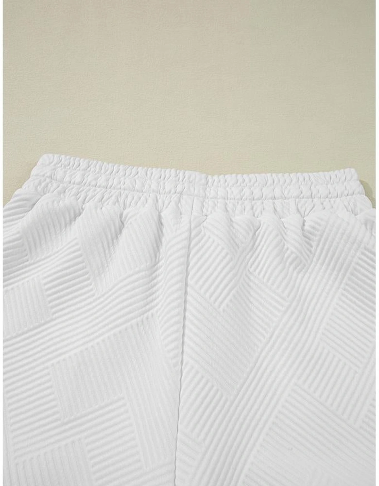 White Textured Half Zip Tank Top Drawstring Shorts Set