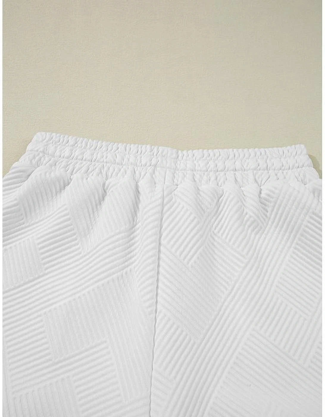 White Textured Half Zip Tank Top Drawstring Shorts Set