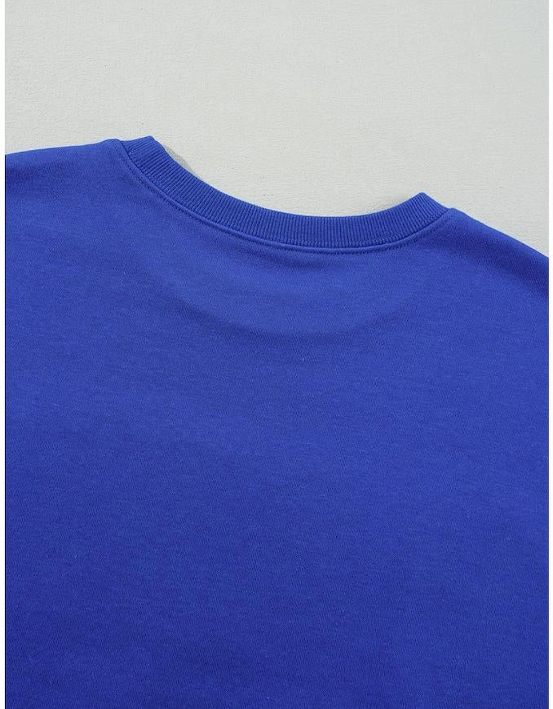 Dark Blue Game Day Crew Neck Graphic Pullover Sweatshirt