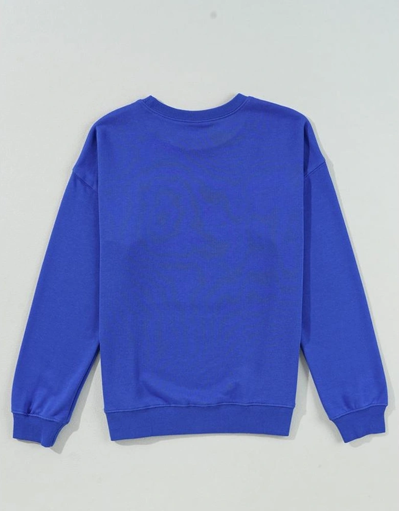 Dark Blue Game Day Crew Neck Graphic Pullover Sweatshirt