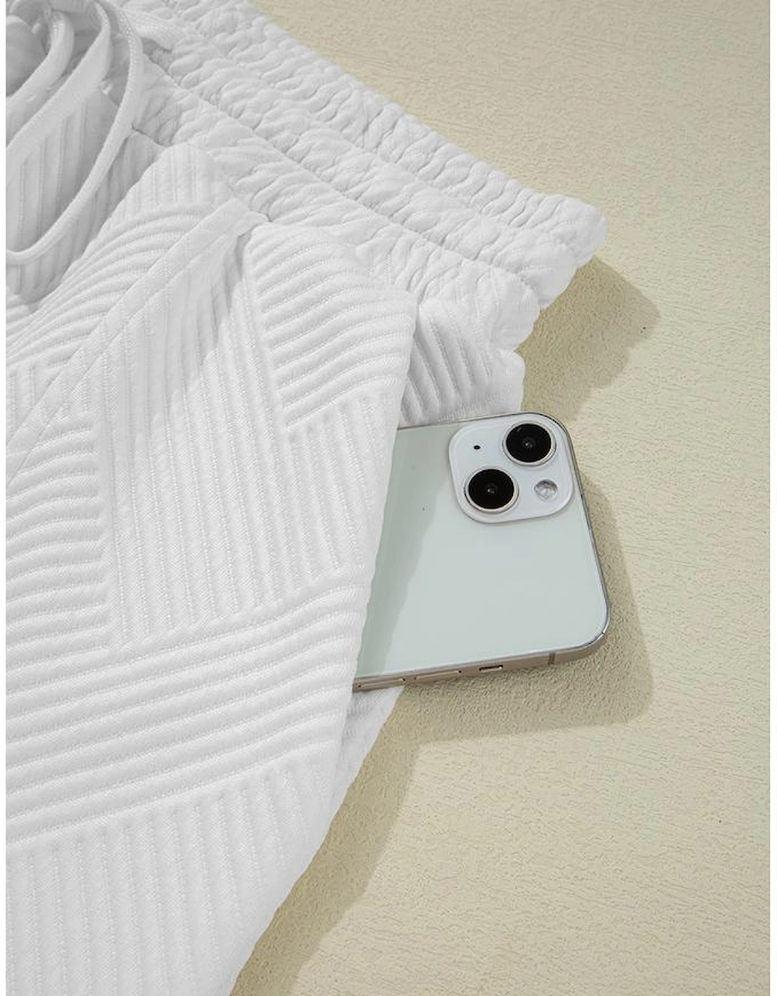 White Textured Half Zip Tank Top Drawstring Shorts Set