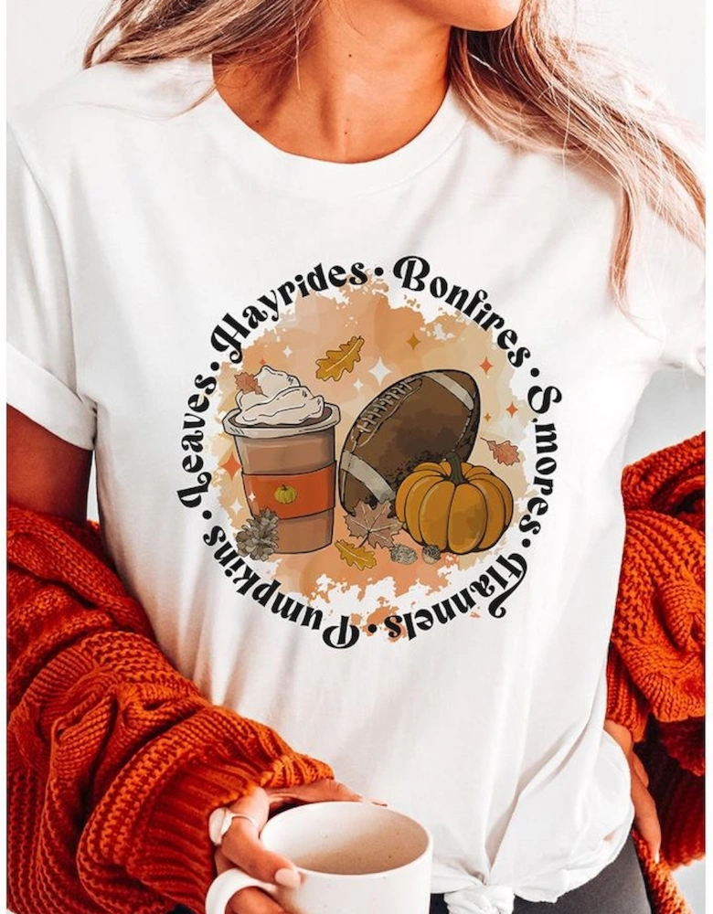 White Pumpkin Rugby Graphic Print Short Sleeve Top