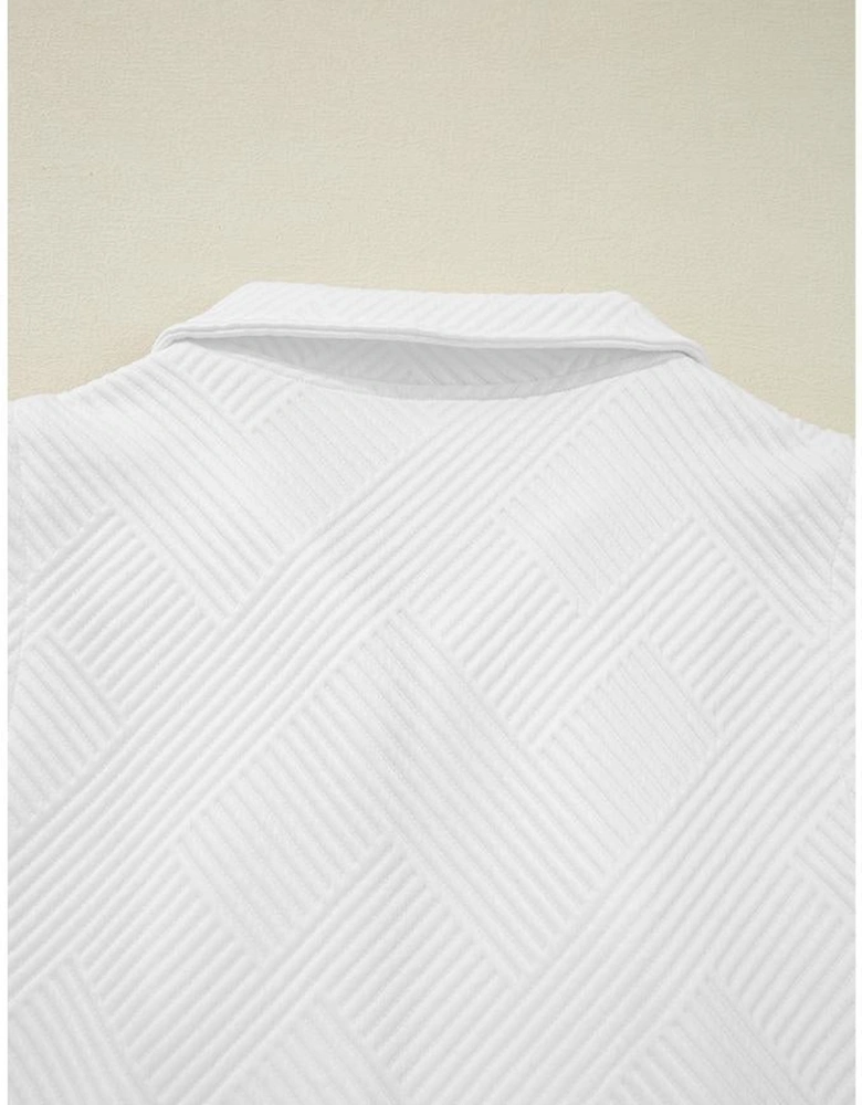 White Textured Half Zip Tank Top Drawstring Shorts Set