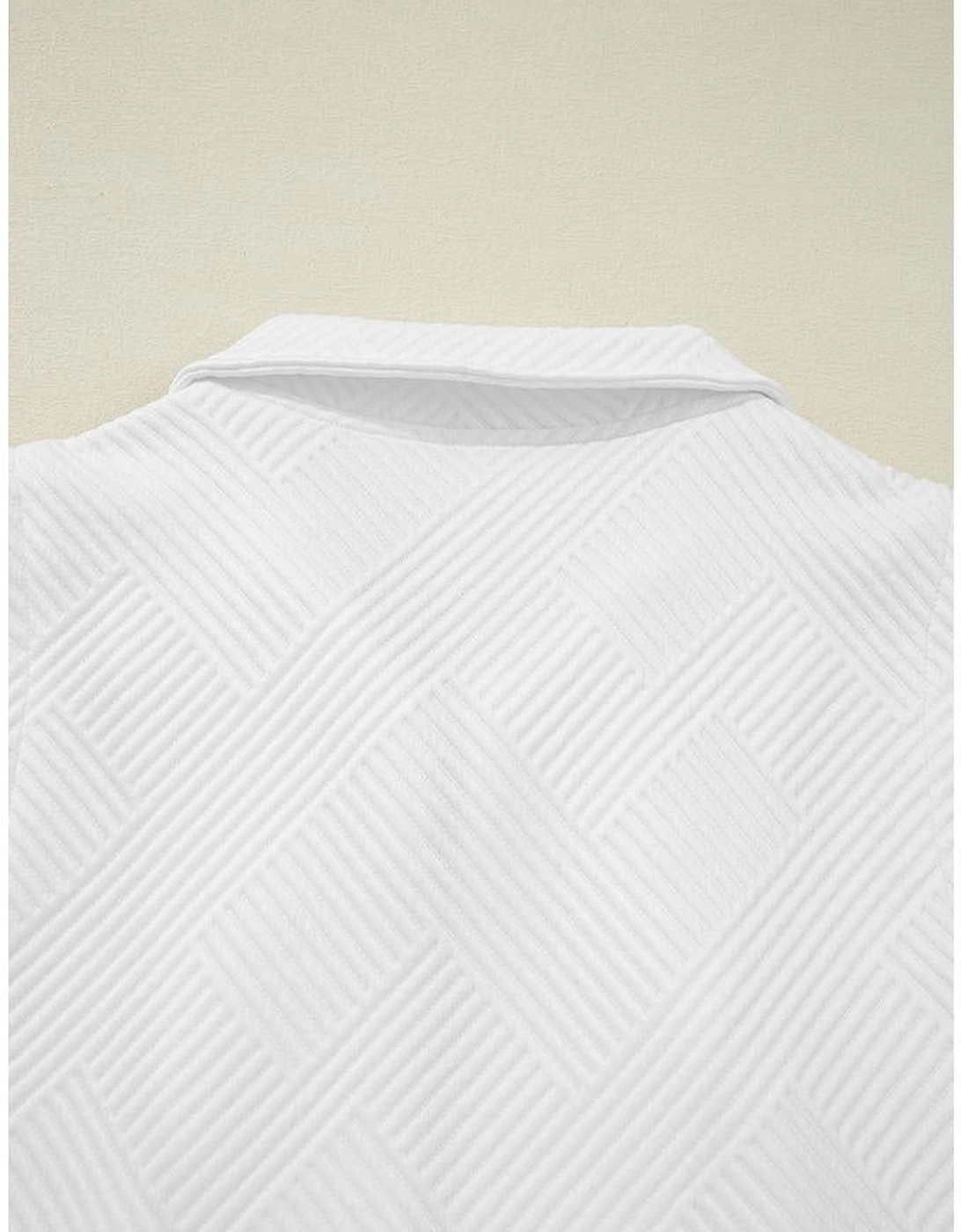 White Textured Half Zip Tank Top Drawstring Shorts Set