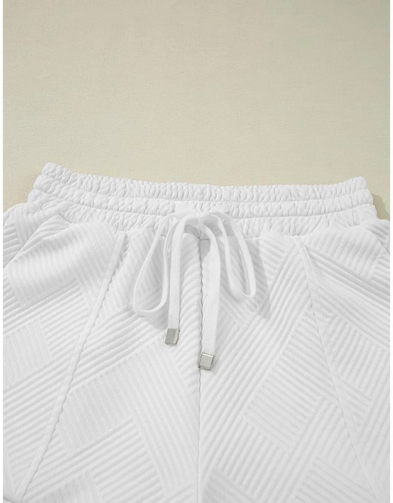 White Textured Half Zip Tank Top Drawstring Shorts Set