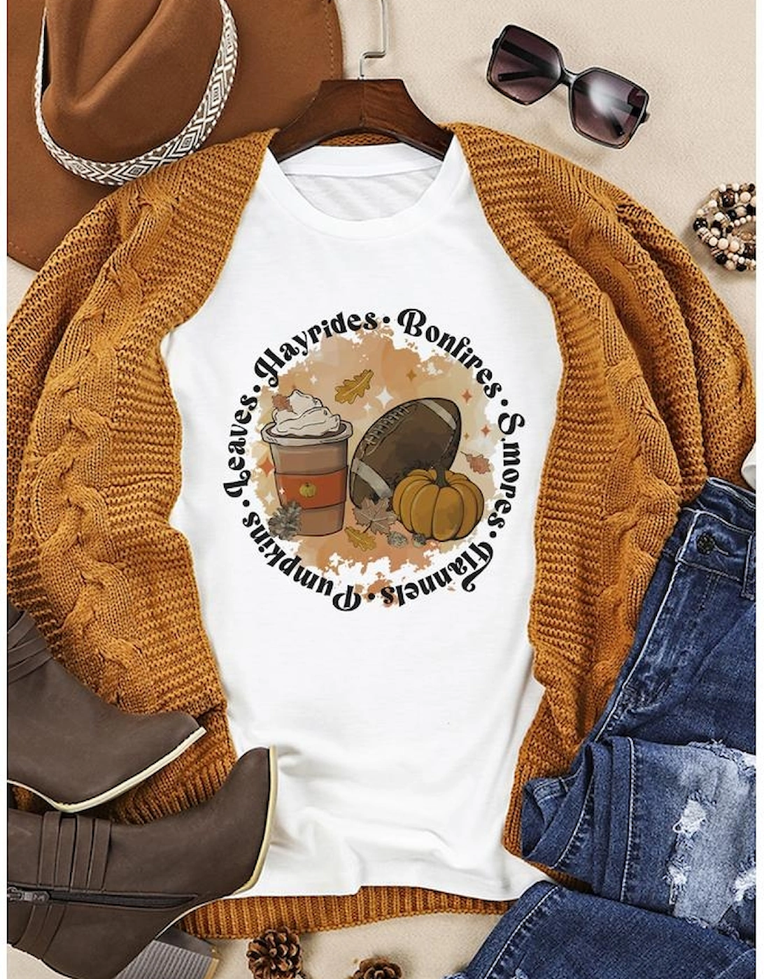 White Pumpkin Rugby Graphic Print Short Sleeve Top