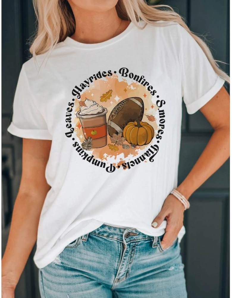 White Pumpkin Rugby Graphic Print Short Sleeve Top
