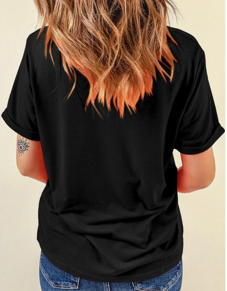 Black So Very Thankful Heart Printed Crewneck Thanksgiving T Shirt