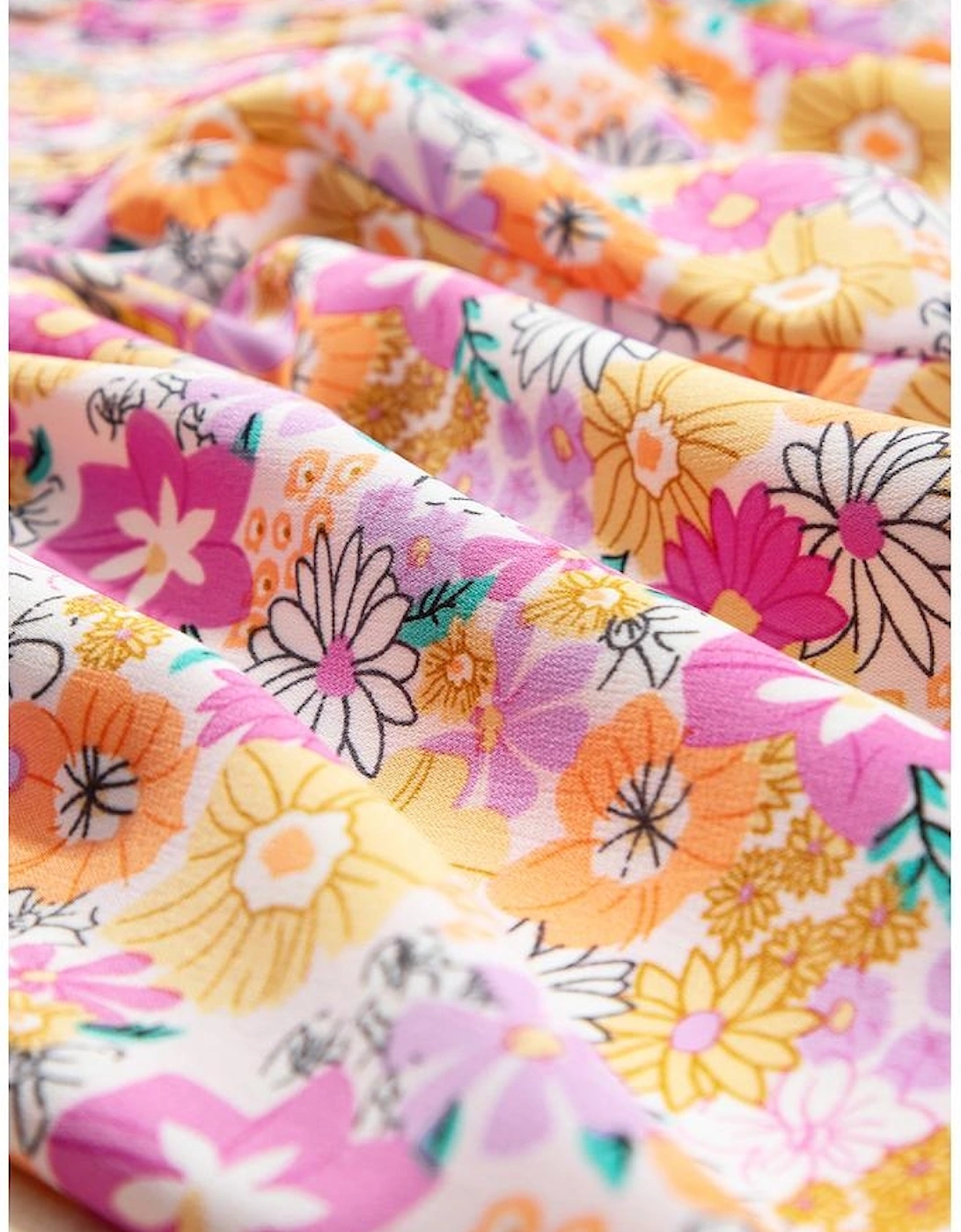 Pink Boho Floral Shirred High Waist Casual Shorts