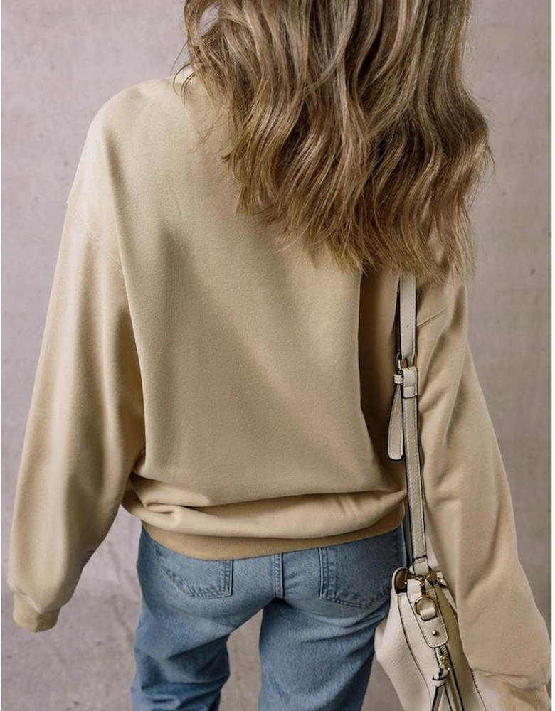 Parchment thankful Embroidered Drop Shoulder Pullover Sweatshirt