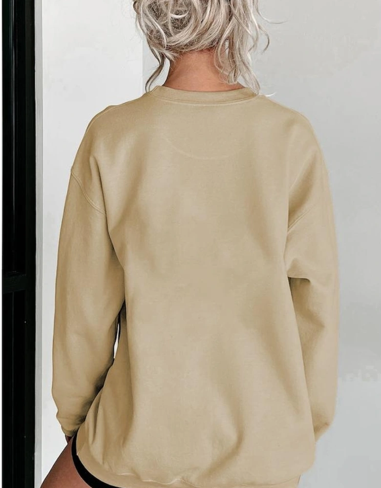 Parchment thankful Embroidered Drop Shoulder Pullover Sweatshirt