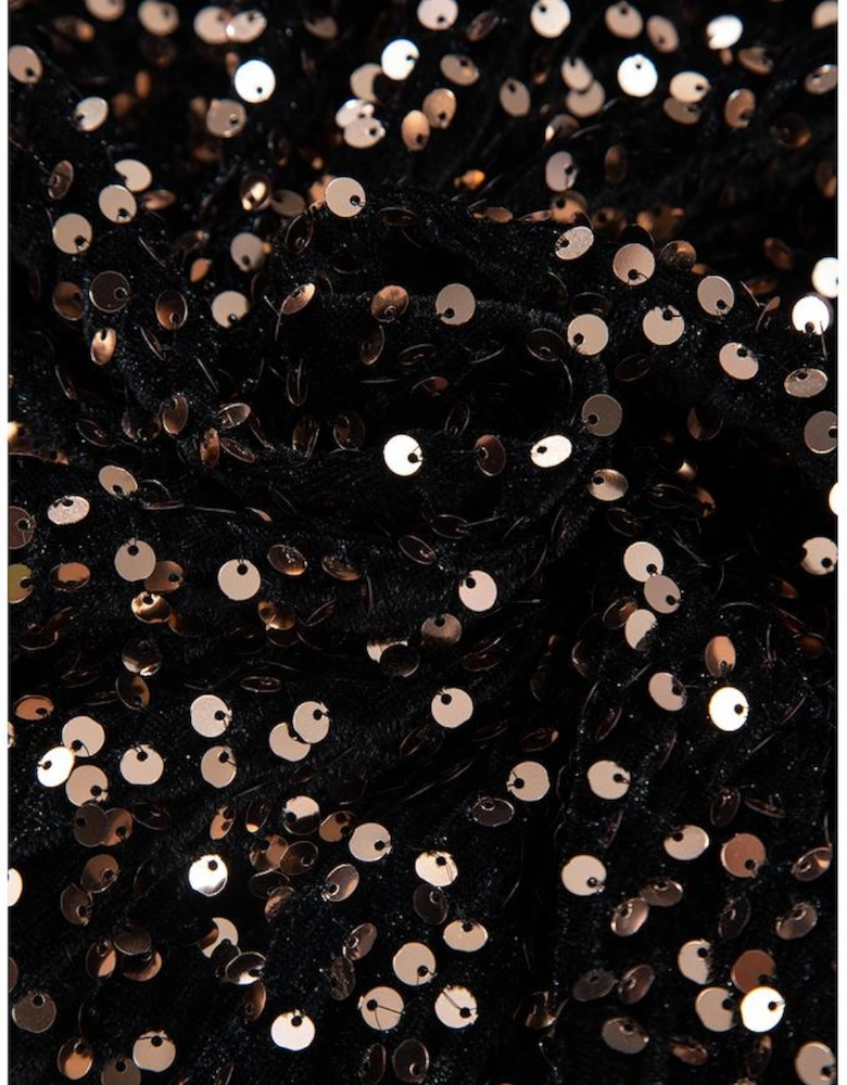 Black Deep V Back Sequin Puff Sleeve Bodysuit