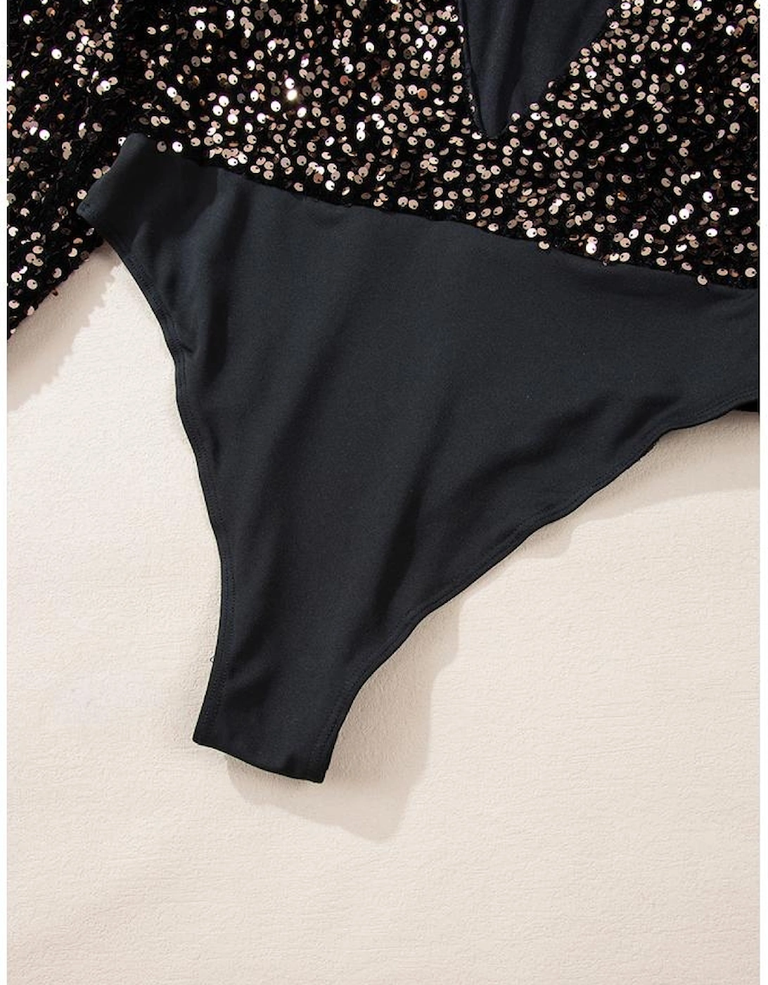 Black Deep V Back Sequin Puff Sleeve Bodysuit