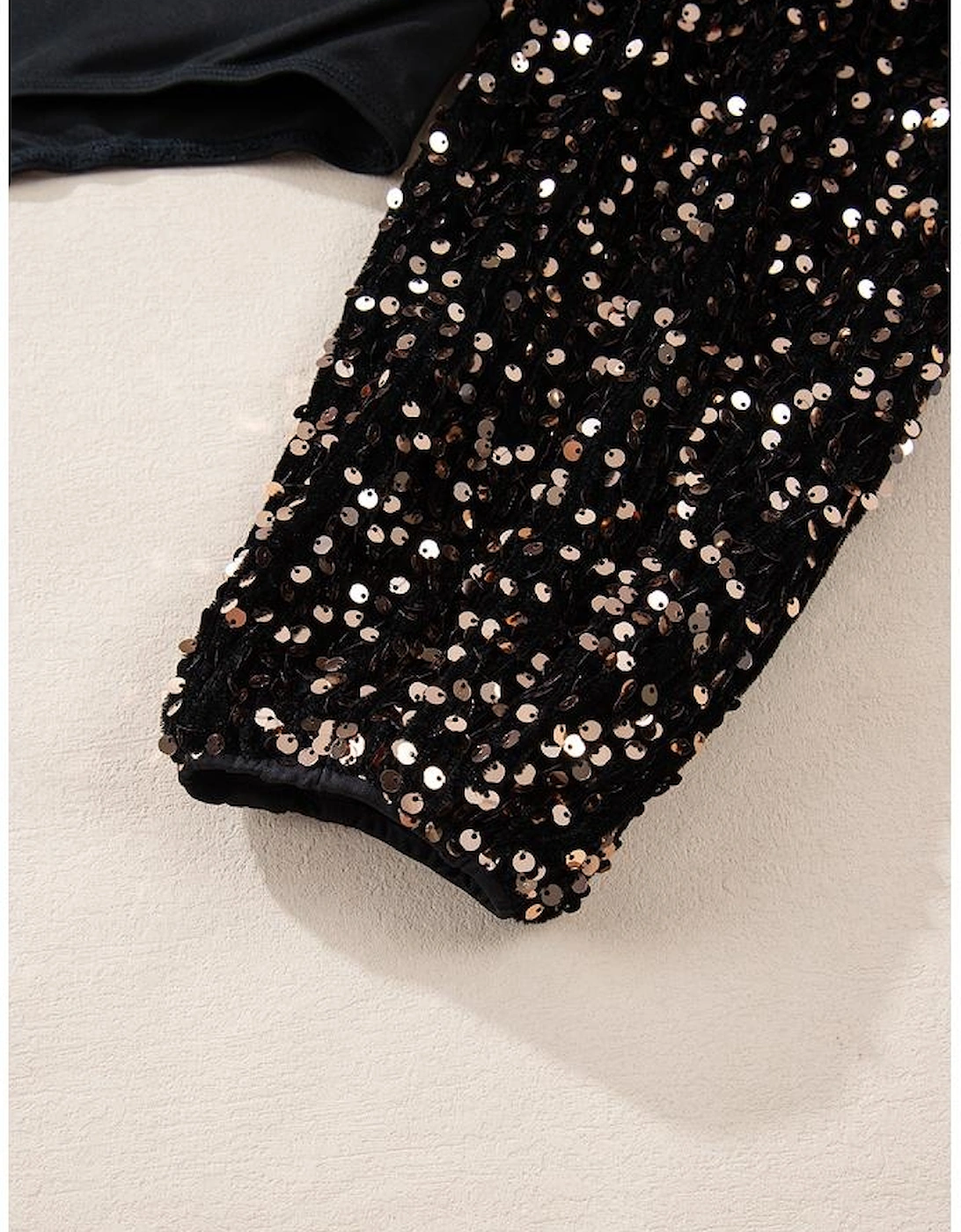 Black Deep V Back Sequin Puff Sleeve Bodysuit