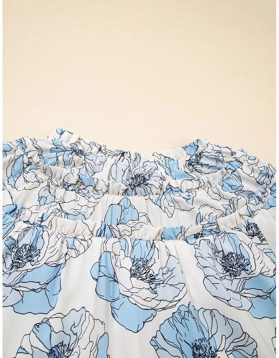 Sky Blue Floral Print Tie Neck Long Sleeve Flowy Mini Dress