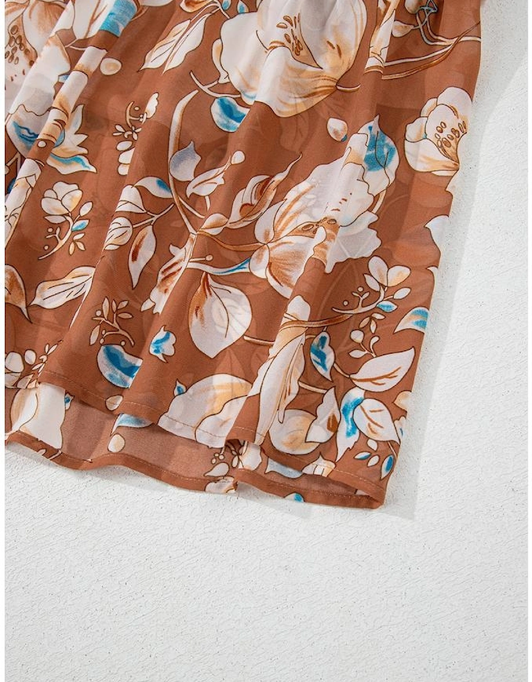 Brown Floral Print Shirred Square Neck High Waist Maxi Dress