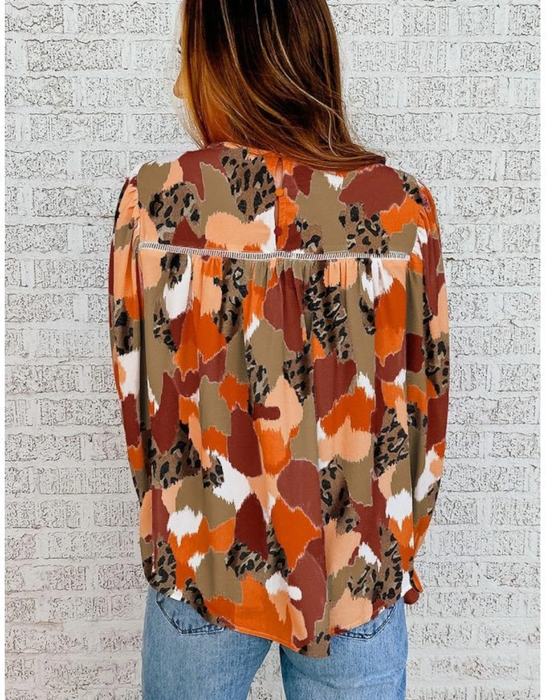 Abstract Printed Long Sleeve Blouse