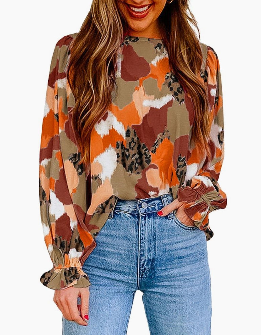 Abstract Printed Long Sleeve Blouse