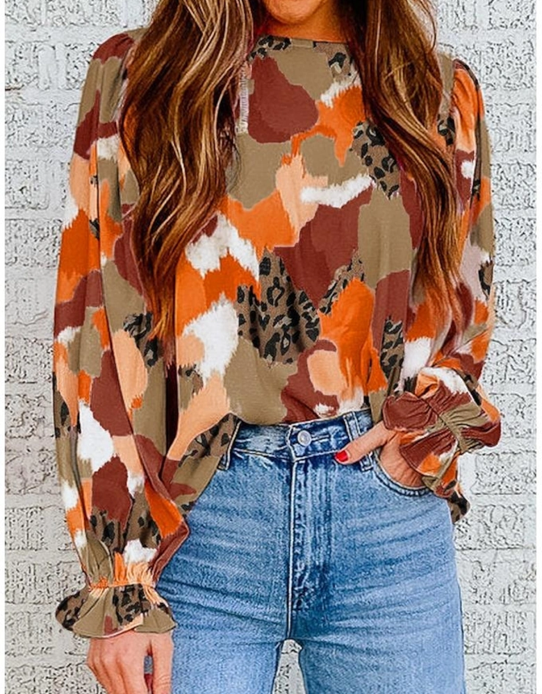 Abstract Printed Long Sleeve Blouse