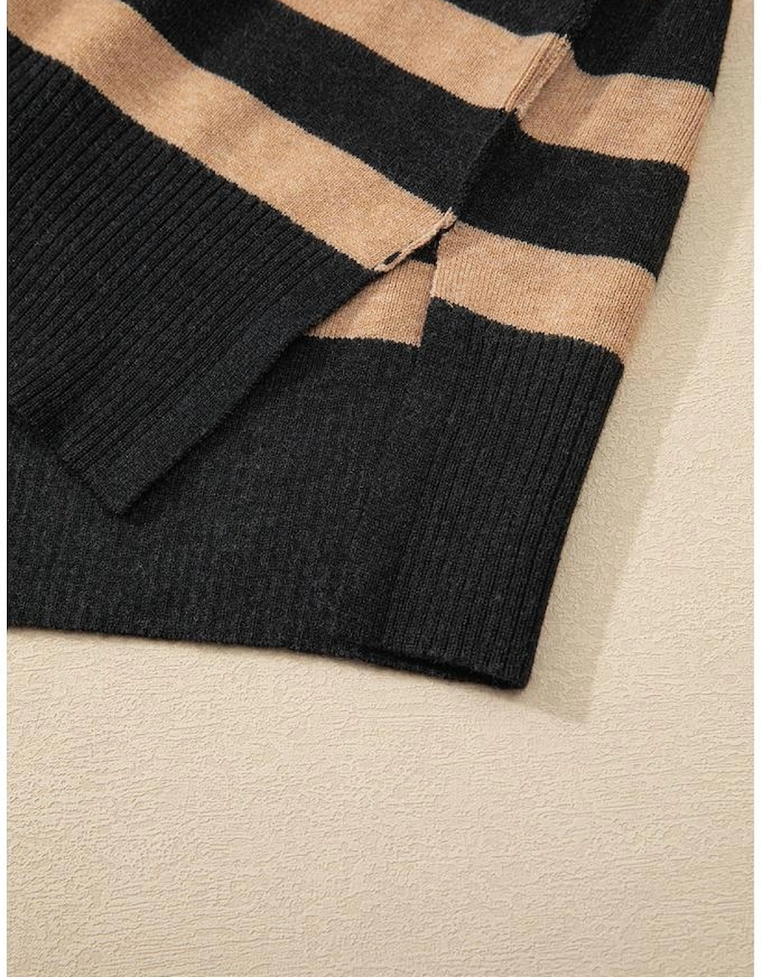 Black Stripe Collared Quarter Zipper Oversized Sweater