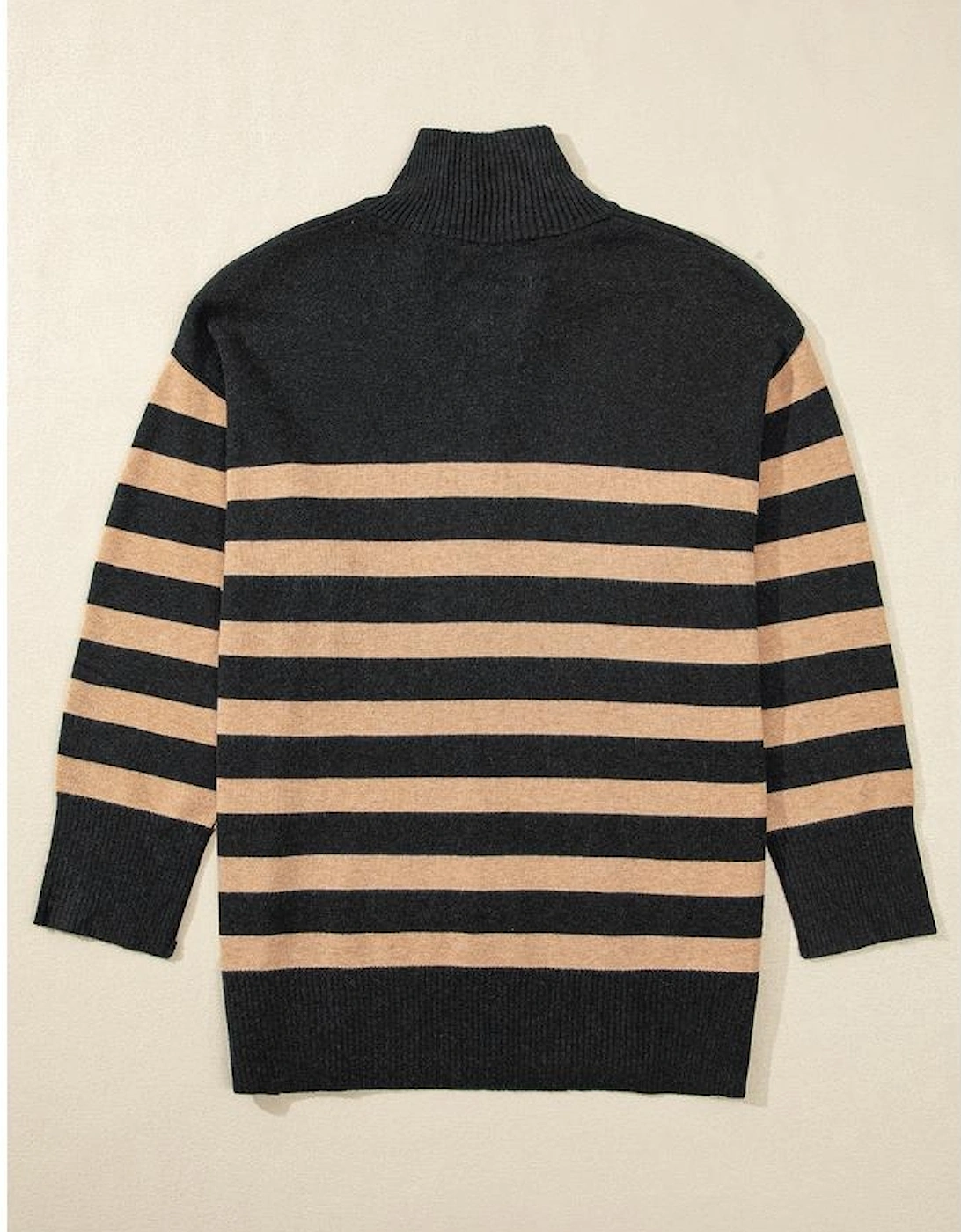 Black Stripe Collared Quarter Zipper Oversized Sweater, 11 of 10