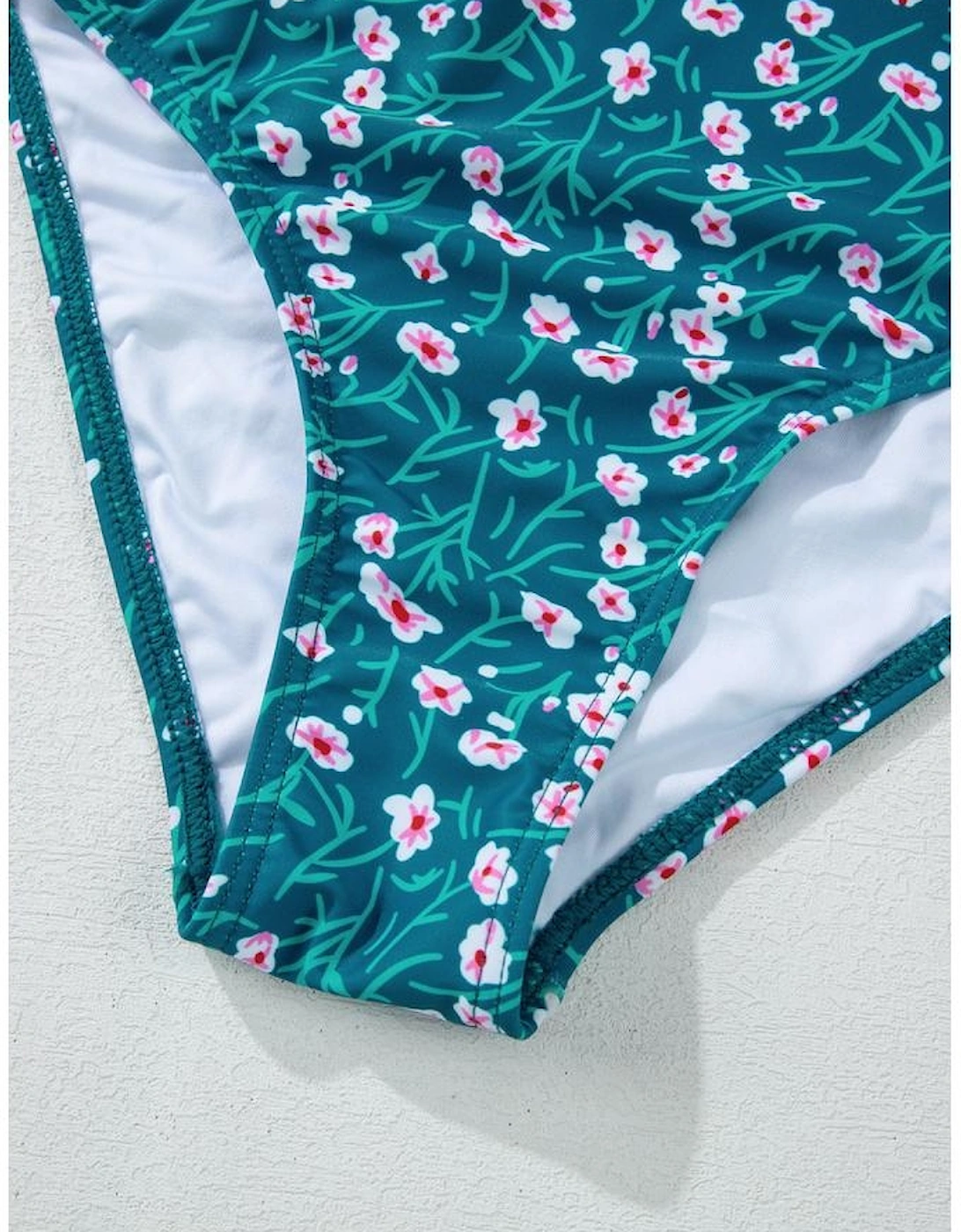 Blue Floral Print Smocked Cute Bikini Set