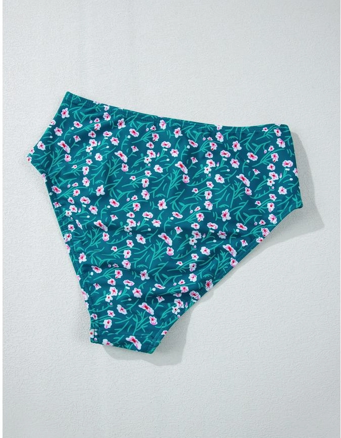 Blue Floral Print Smocked Cute Bikini Set