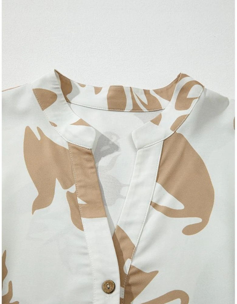 Khaki Patterned Ruffled Sleeve Half Placket Tiered A-line Plus Size Long Dress