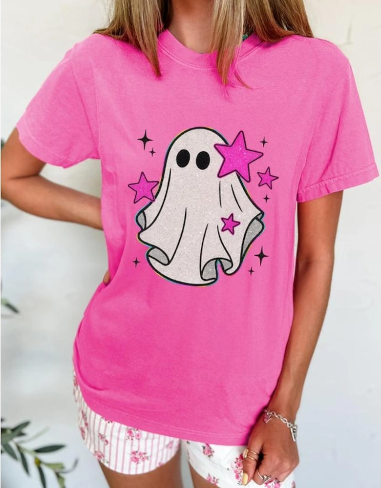 Sachet Pink Glitter Ghost Graphic Halloween T Shirt
