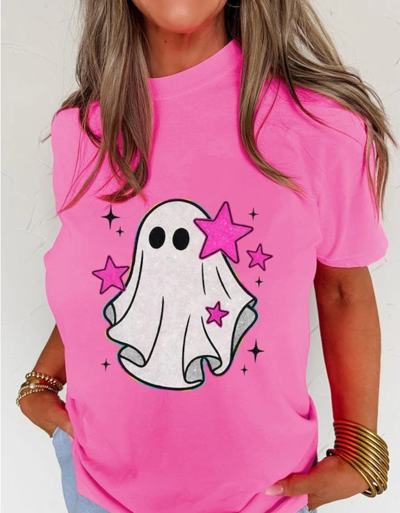 Sachet Pink Glitter Ghost Graphic Halloween T Shirt