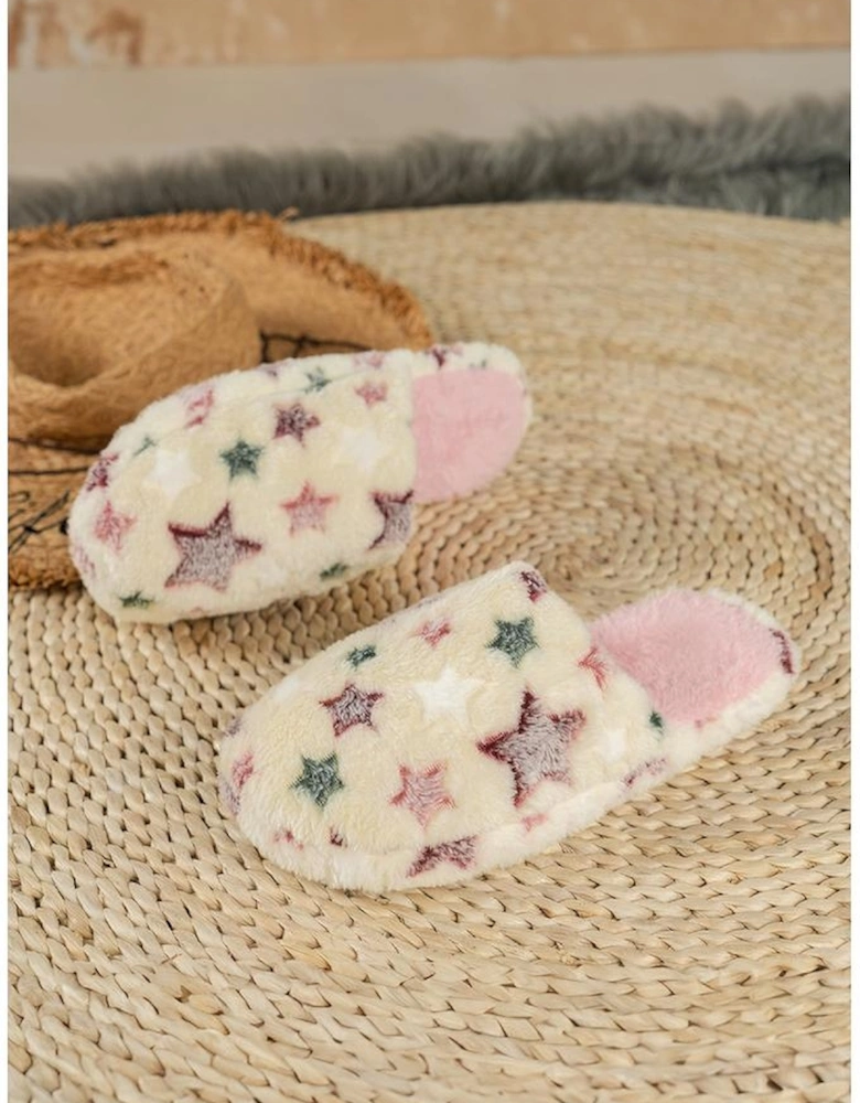 Beige Star Pattern Plush Home Slippers