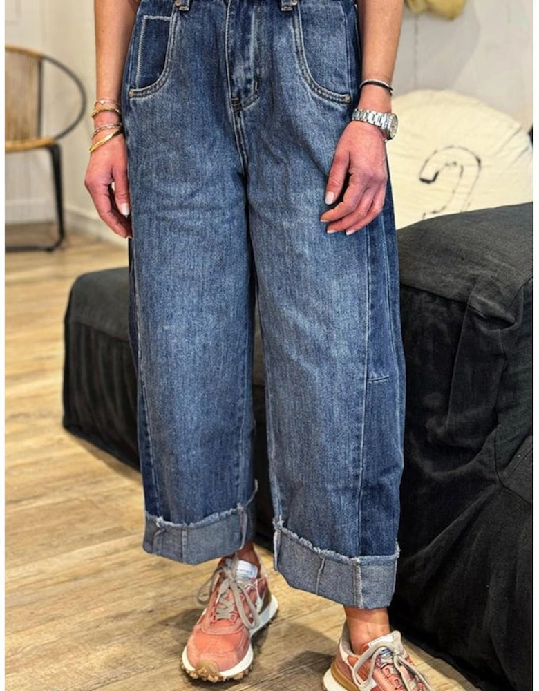 Ashleigh Blue Stitched Raw Hem Wide Leg Loose Jeans