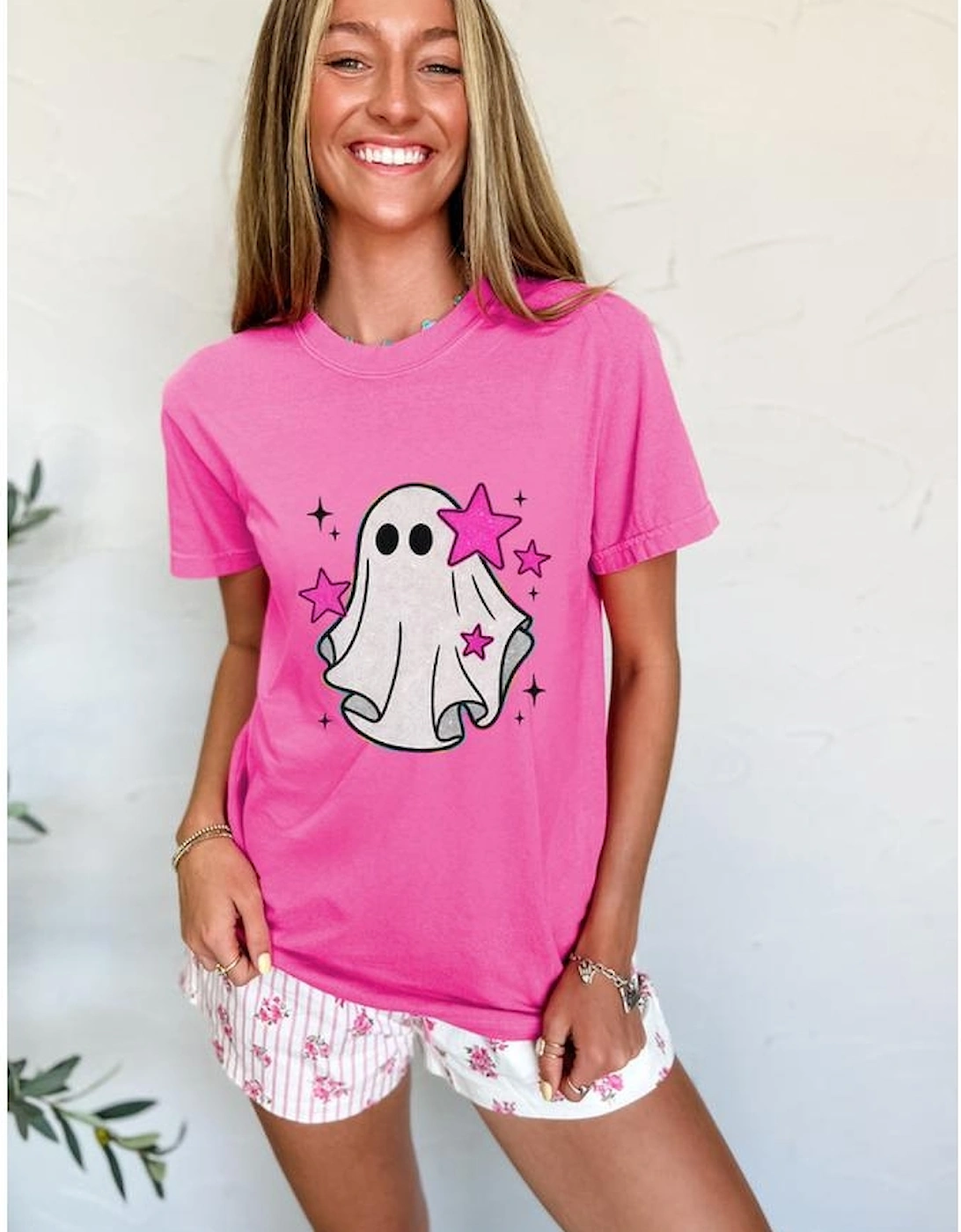 Sachet Pink Glitter Ghost Graphic Halloween T Shirt