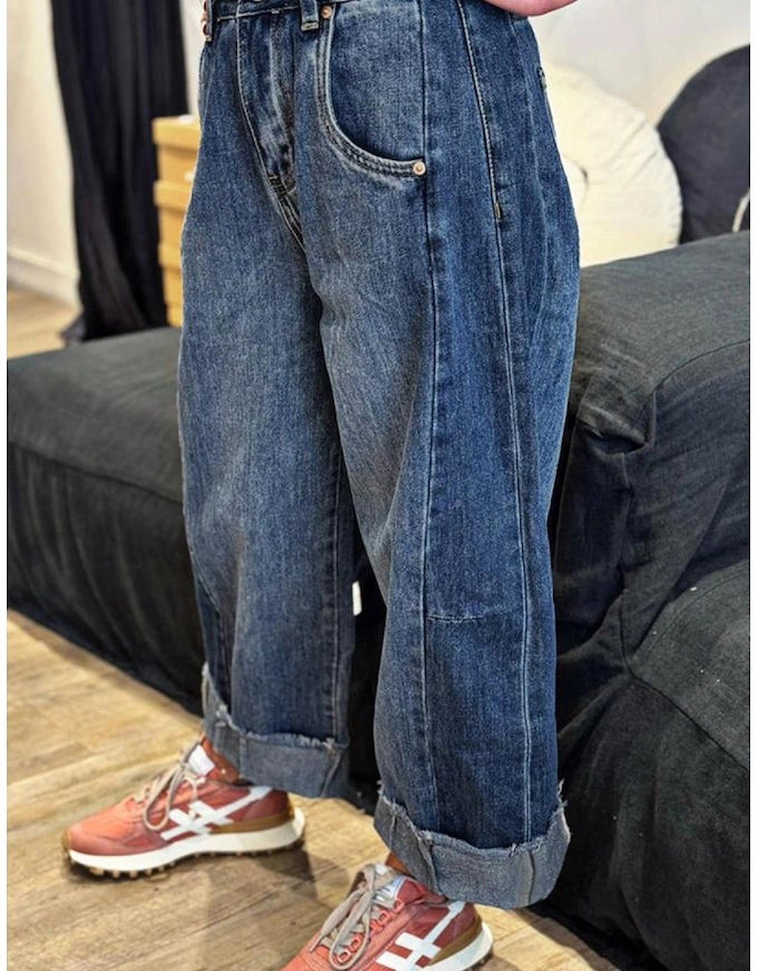 Ashleigh Blue Stitched Raw Hem Wide Leg Loose Jeans