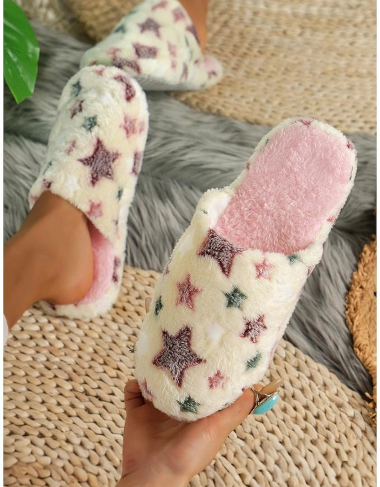 Beige Star Pattern Plush Home Slippers