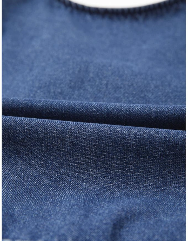 Sail Blue Denim Ruffled Zipped Front Belted Romper