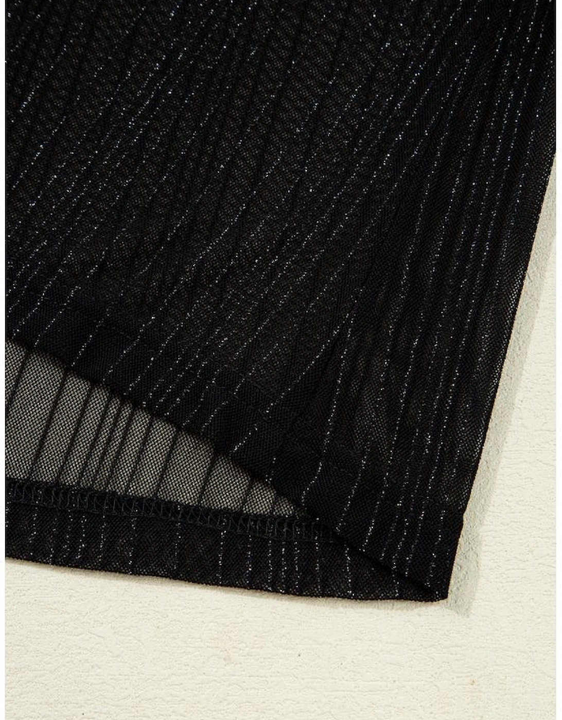 Black Plus Size Shimmer Textured Mesh Fitted Long Sleeve Top