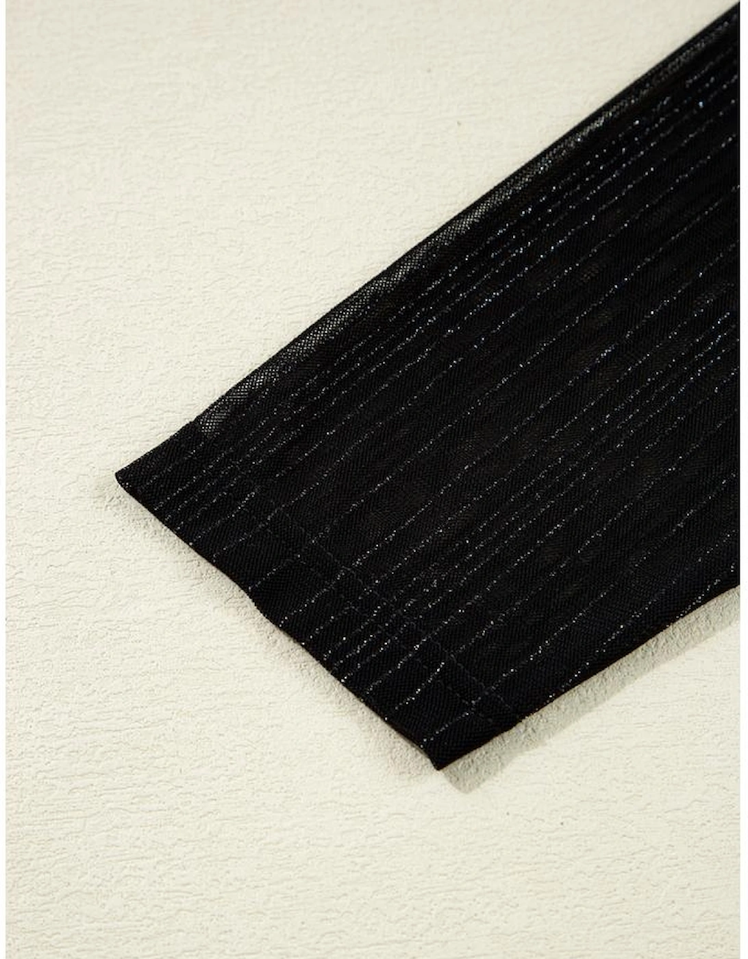 Black Plus Size Shimmer Textured Mesh Fitted Long Sleeve Top