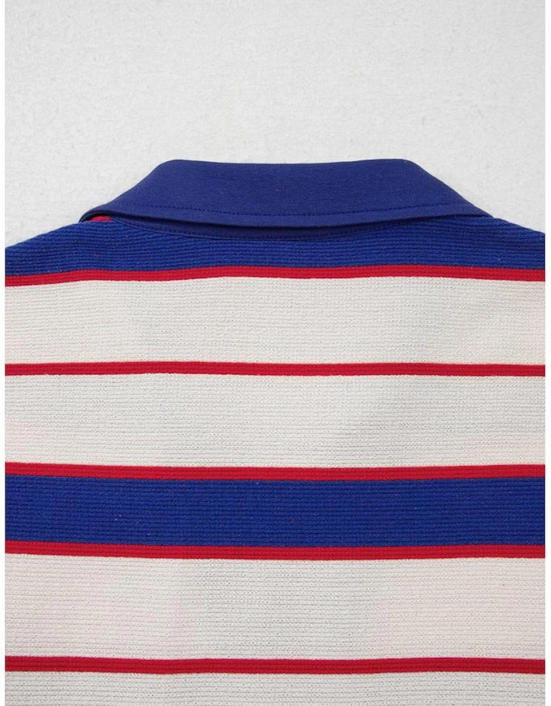 Blue Stripe Color Block Polo Pullover Sweatshirt