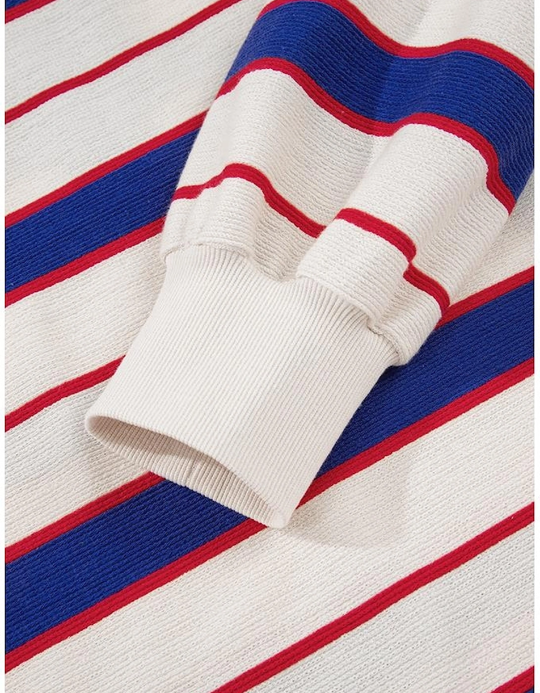 Blue Stripe Color Block Polo Pullover Sweatshirt