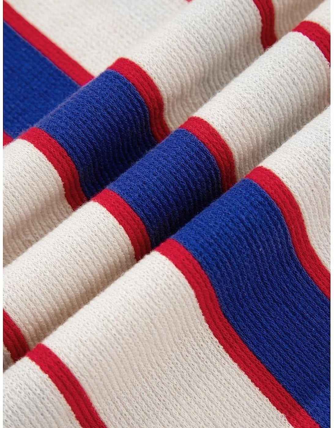 Blue Stripe Color Block Polo Pullover Sweatshirt