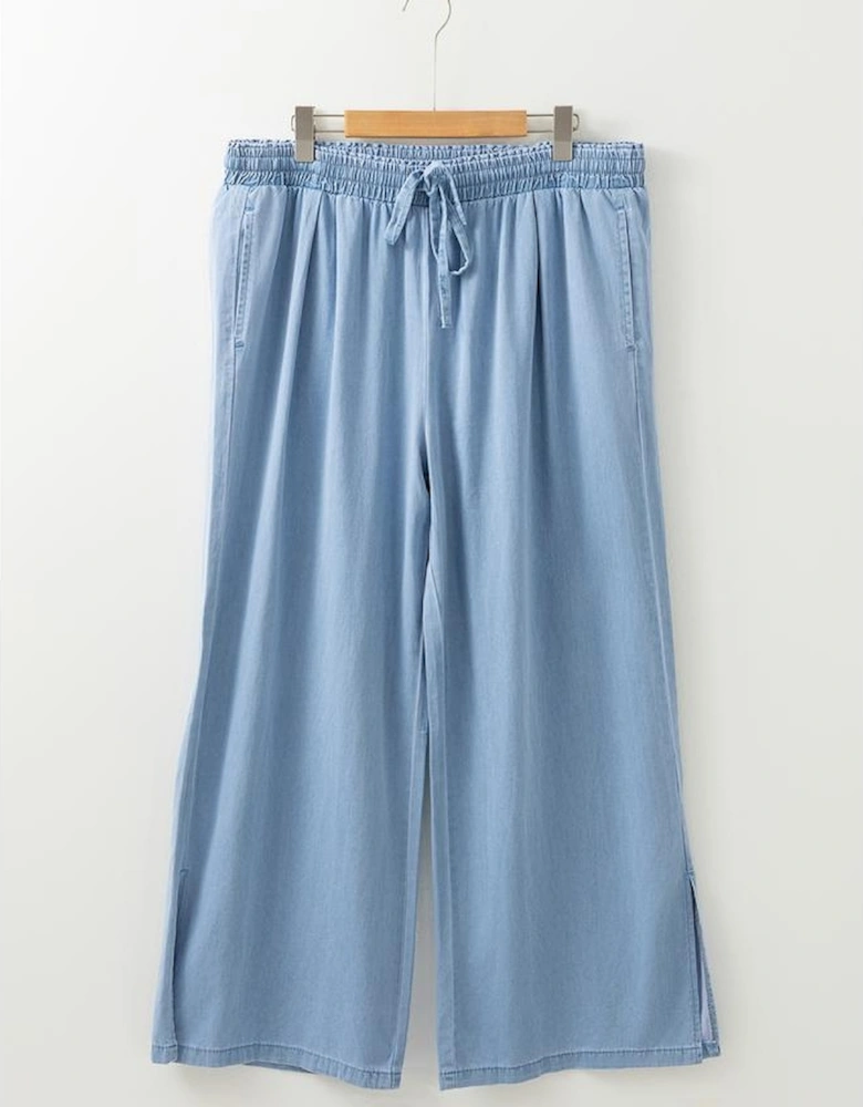 Beau Blue Casual Wide Slit Leg High Waist Loose Plus Size Jeans