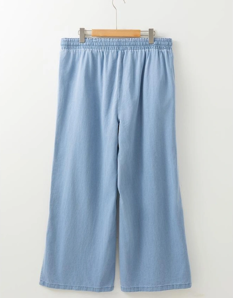 Beau Blue Casual Wide Slit Leg High Waist Loose Plus Size Jeans